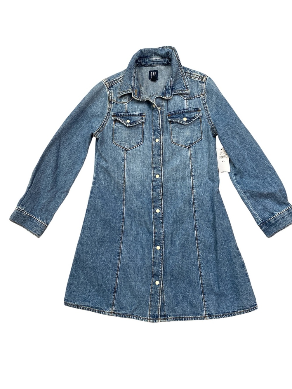 GAP Girls' Medium Blue Denim Long Sleeve Shirt Dress